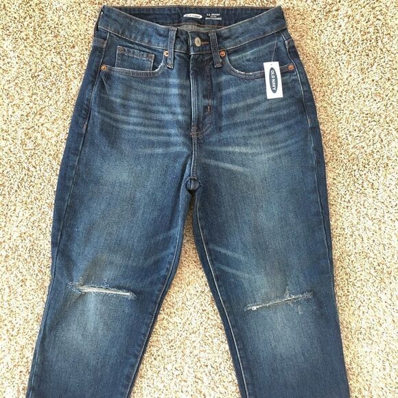 Old Navy Women’s O.G Straight High Waisted Ripped Dark Wash Cut Off Jeans Size 2 - Picture 6 of 12